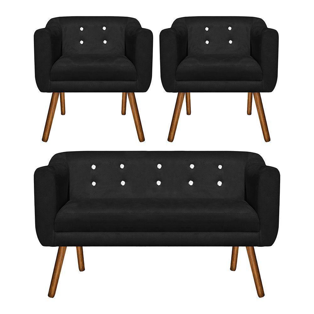 Kit 01 Namoradeira E 02 Poltronas Julia Preto Com Strass - 1