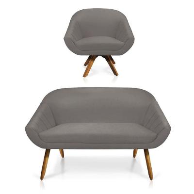 Kit 01 Namoradeira 02 Lugares 01 Poltrona Giratória Giovana Suede Base Madeira Mm30 D'rossi Grafite
