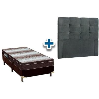 Cama Box Solteiro Crc + Colchão Ortopédico Light Ortobom + Cabeceira Clean Cinza