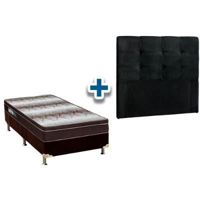 Cama Box Solteiro Crc + Colchão Ortopédico Light Ortobom + Cabeceira Clean Solteiro - Suede Negro