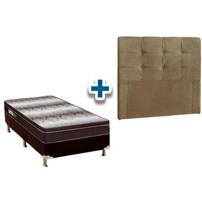 Cama Box Solteiro Crc + Colchão Ortopédico Light Ortobom + Cabeceira Clean Suede Marrom