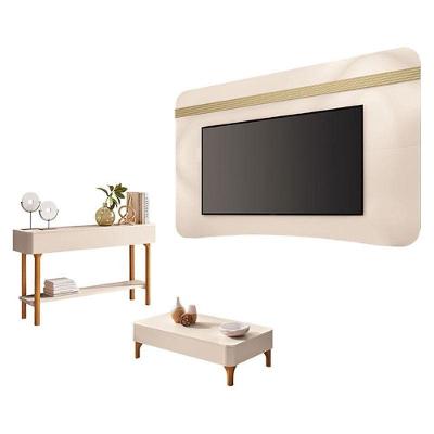 Painel Suspenso Off White Champanhe Com Mesa De Centro Liz E Aparador Fiero Off White-Hb Móveis