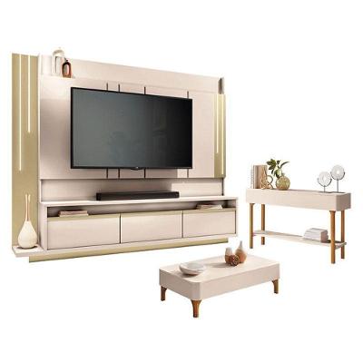 Home Theater Montane Off White Champanhe Com Mesa De Centro Liz E Aparador Fiero Off White-Hb Móveis
