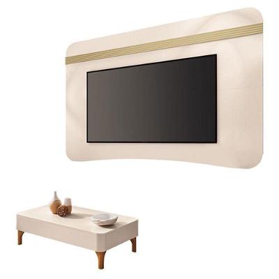 Painel Suspenso Armony Off White Champanhe Com Mesa De Centro Liz Off White -hb Móveis