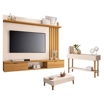 Painel Suspenso Lets Cinamomo Off White Com Mesa De Centro Liz E Aparador Fiero Off White