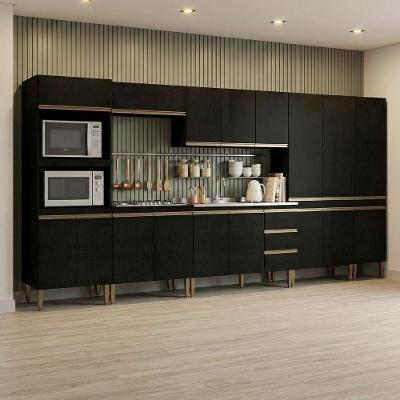 Cozinha Completa Milão 7 Módulos MDF-MDP 400CM Preto Menu Móveis