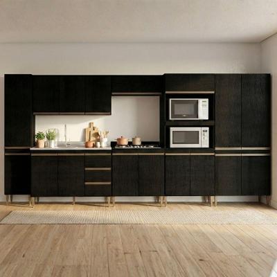 Cozinha Completa Milão 7 Peças MDF-MDP 440CM Preto Menu Móveis