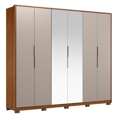 Guarda Roupa Casal Atrice D66012kpe 6 Portas Nogueira Nude Prime Txc/Espelho E Pés Demóbile Demartêz