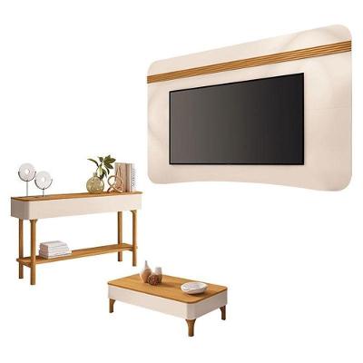 Painel Suspenso Off White Cinamomo Com Mesa De Centro Liz E Aparador Off White Cinamomo-Hb Móveis