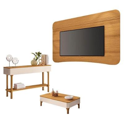 Painel Suspenso Cinamomo Com Mesa De Centro Liz E Aparador Fiero Off White Cinamomo-Hb Móveis