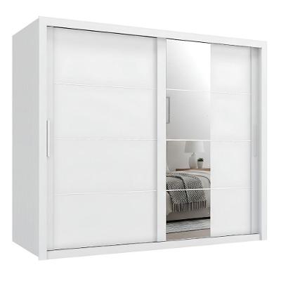 Guarda Roupas Casal Com Espelho 2 Portas De Correr 6 Gavetas Modena Branco