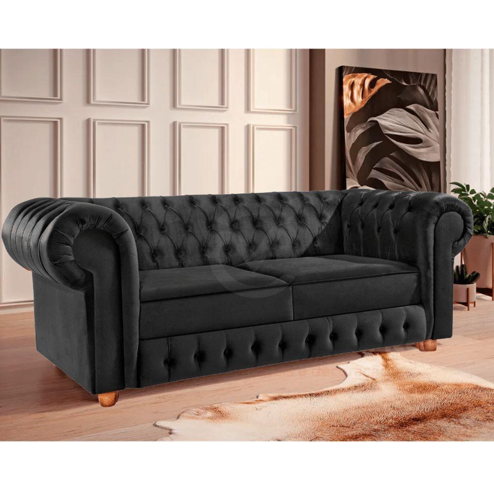 Namoradeira Chesterfield Bourbon 3 Lugares Via Encanto Veludo Preto - 3