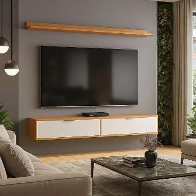 Rack Tv 65 Pol. Suspenso 160cm 2 Portas Lila Branco/cinamomo Z49 - Mpozenato