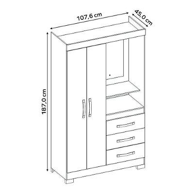 Guarda Roupa Solteiro Capelinha NT6020 2 Portas 3 Gavetas Freijó com Off White Notável