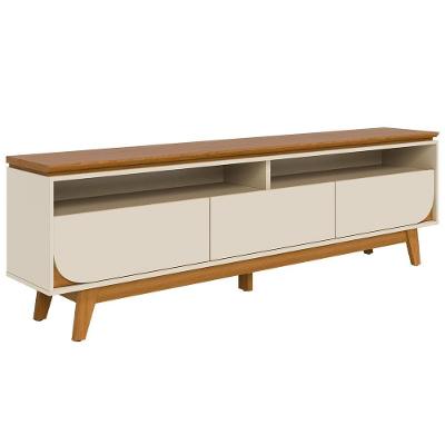 Rack Para Sala De Estar Tv 75 Pol 200cm Pés Retrô Milene M07 Cinamomo Off White - Lyam Decor