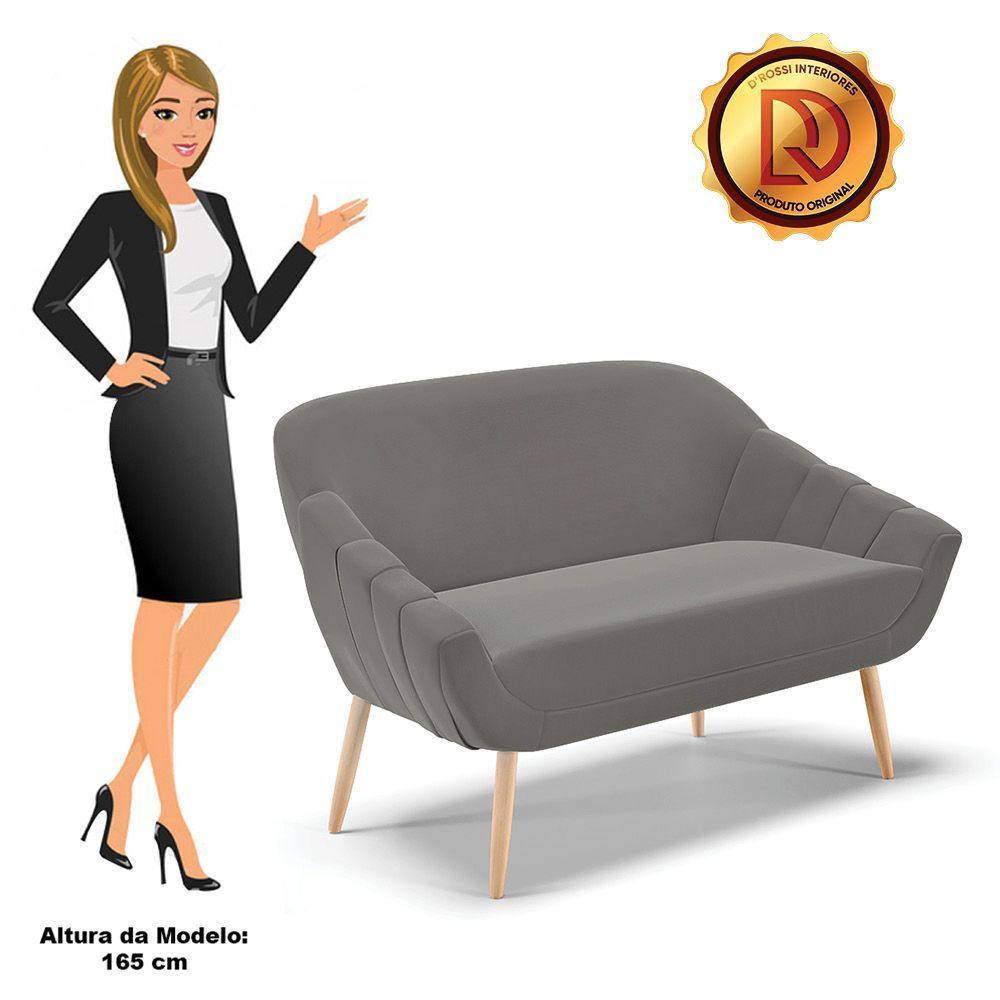 Namoradeira 02 Lugares Suede Pés Palito Natural Cor Grafite - 4