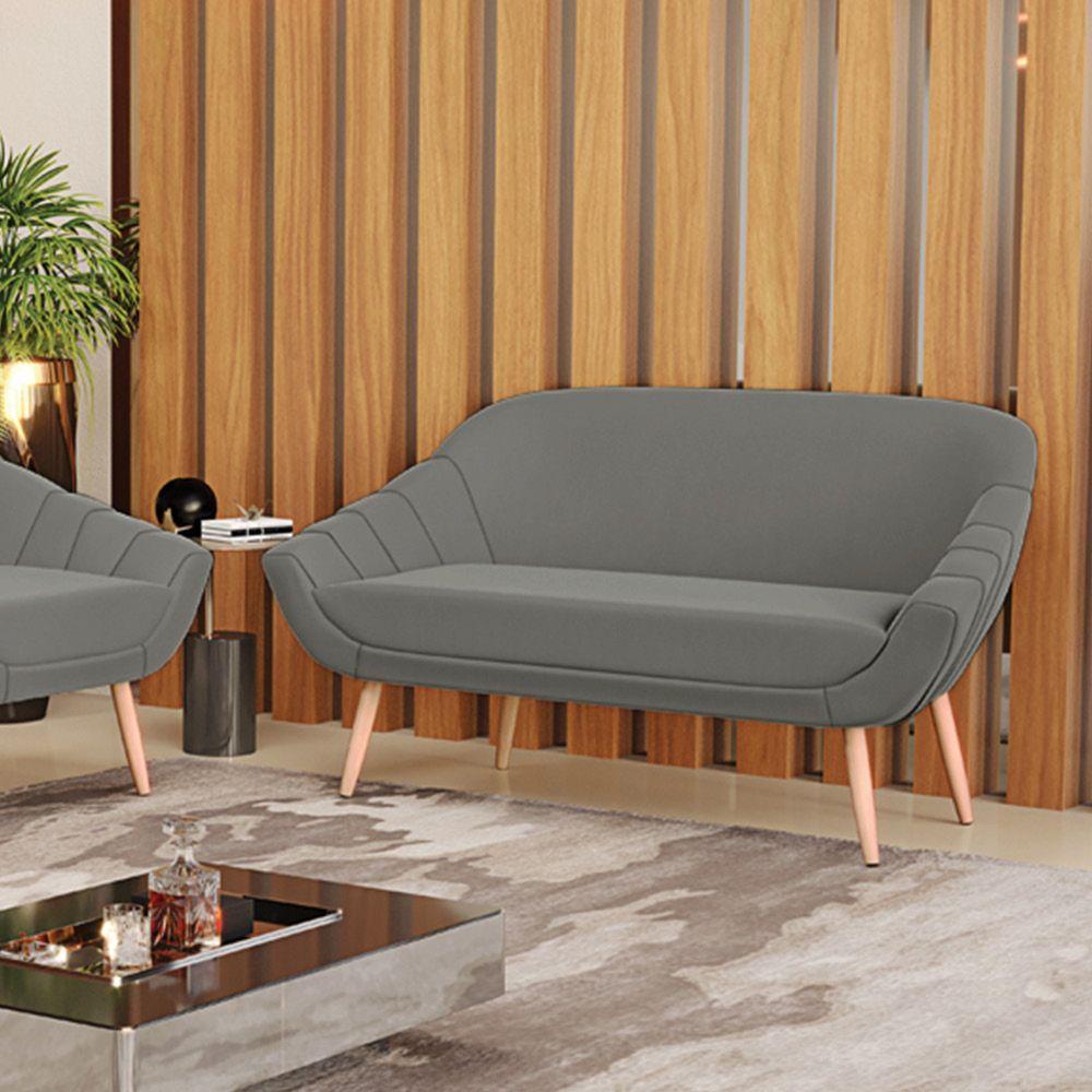 Namoradeira 02 Lugares Suede Pés Palito Natural Cor Grafite - 8