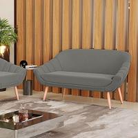 Namoradeira 02 Lugares Suede Pés Palito Natural Cor Grafite - 8