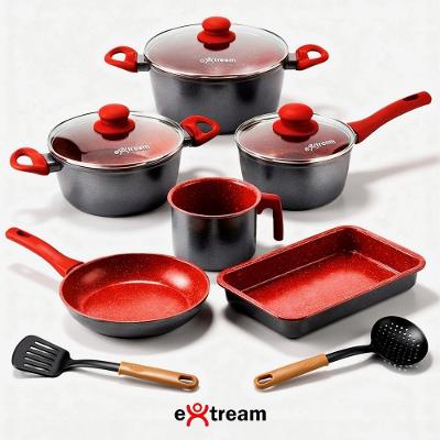 Jogo de Panelas Kyoto Marmol Light Extream 8 Peças Alumínio com Revestimento Cerâmica Vermelho