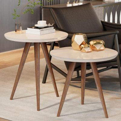 Conjunto 2 Mesas De Canto Sala Mdf Pés Palito Off White