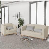 Kit Sofá 2 Lugares e Poltrona Europa Suede Bege - 6