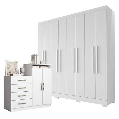 Guarda Roupa Casal Porto 8 Portas 4 Gavetas E Cômoda Sapateira Londres Branco Tx – Aramóveis