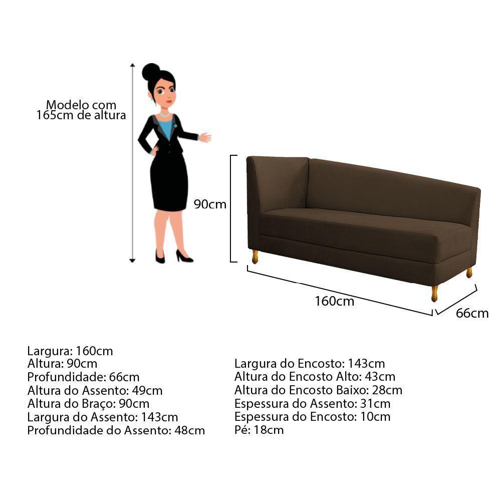 Recamier 160Cm Lado Esquerdo Suede Marrom - 2