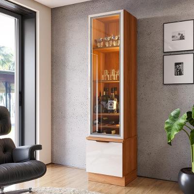 Cristaleira 2 Portas Com Fita Led E Espelho Reflecta Noble Mdp/mdf Para Sala Jequitiba/off White