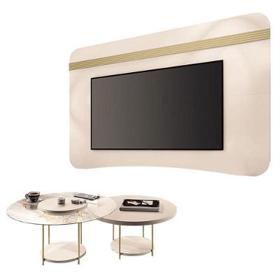 Painel Suspenso Armony Off White Champanhe Com Kit Mesa De Centro Sky Off White - Hb Móveis