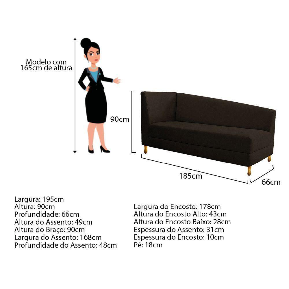 Recamier 185Cm Lado Esquerdo Corano Marrom - 3