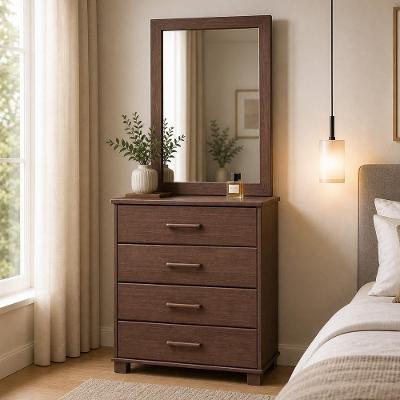Cômoda Zahav F06 4 Gavetas Madeira Maciça Puxador Metálico Café e Espelho Lyam Decor