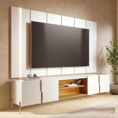 Rack com Painel Novare C04 para TV 75" 243CM MDF-MDP com LED Off White Freijó Lyam Decor