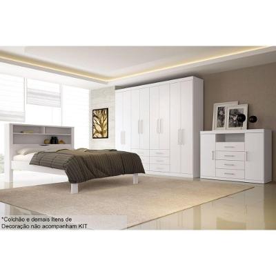 Quarto Casal Completo 3 Peças (1 Guarda Roupa + 1 Cama + 1 Cômoda) Qc03 Branco - Santos Andirá