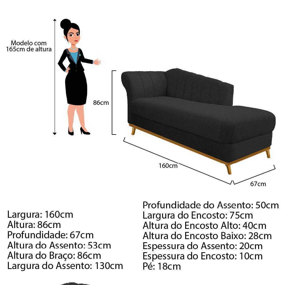 Recamier 160Cm Lado Esquerdo Corano Preto - 3