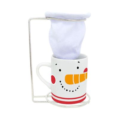 Caneca de Porcelana com Coador Cake Natal Mágico com Suporte Metálico e Refil em Algodão Branco