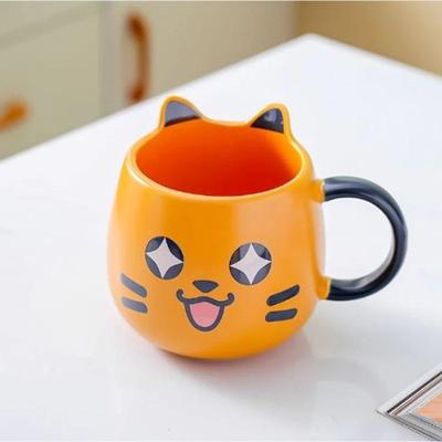 Caneca de Porcelana Gatinho com Orelhas para Café Chá Micro-ondas Cozinha Amarela 450ML