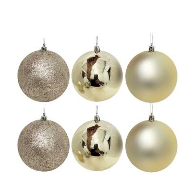 Bolas de Natal Champanhe Texturas Mistas Glitter Brilho Fosca 6CM 6 Unidades Master Christmas