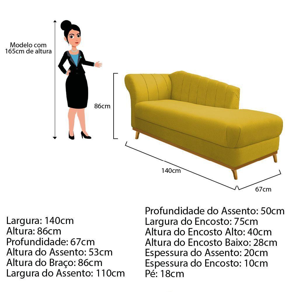 Recamier 140Cm Lado Direito Suede Amarelo - 2
