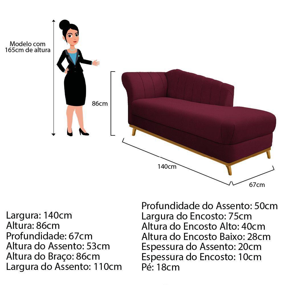 Recamier 140Cm Lado Direito Suede Bordô - 2