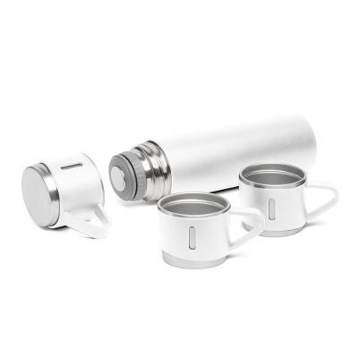 Garrafa Térmica 500ML com 3 Canecas em Aço Inoxidável para Bebidas Quentes e Frias Branca
