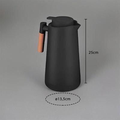 Garrafa Térmica Bule 1 Litro Parede Dupla com Ampola de Vidro e Alça de Madeira Bebidas Quentes
