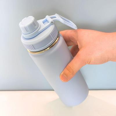 Garrafa Térmica com Alça e Bico 780ML Aço Inox Vedação Silicone Academia Ar Livre Azul Ciano