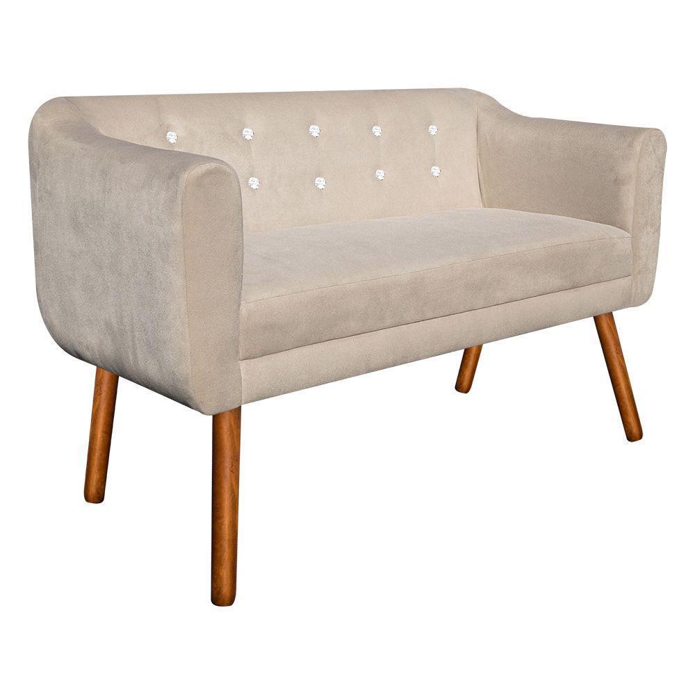 Namoradeira Julia 2 Lugares Suede Bege Com Strass Pés Palito - 1