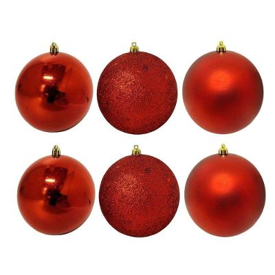 Enfeite de Natal Jogo 6 Bolas com Acabamentos Mistas Glitter Fosca e Lisa Vermelho Bela Flor