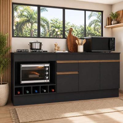 Kit Balcão Veneza 3 Portas 1 Gaveta MDP 190CM Preto e Dourado Multimóveis