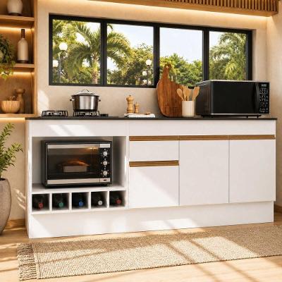 Kit Balcão de Cozinha Veneza 3 Portas 1 Prateleira MDP 190CM Branco e Dourado