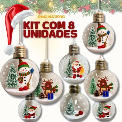 Kit de Bolas de Natal com LED Pisca Enfeite para Árvore com 8 Unidades em Poliestireno e Madeira OEM