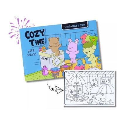 Livro de Colorir Cute & Cozy Little Friends Azul Capa Brochura 24 Páginas 2025 Editora