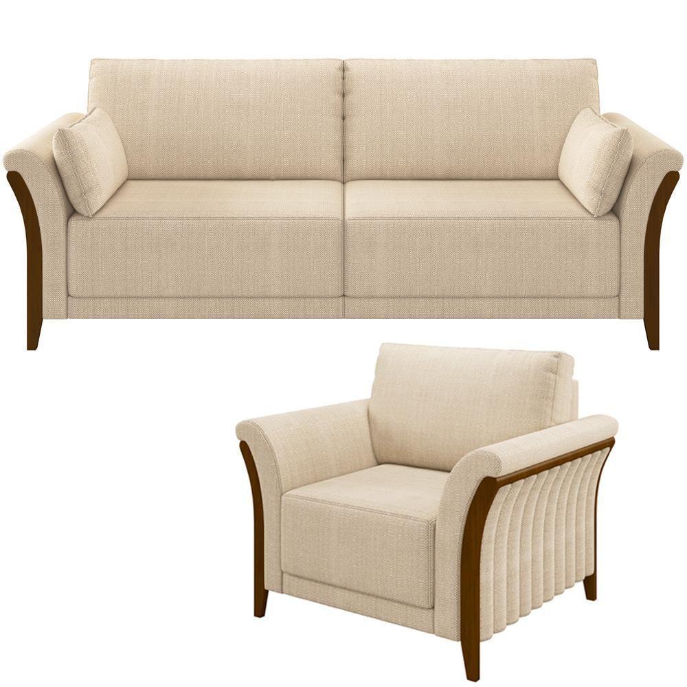 Kit Sofá 02 Lugares 162Cm Com Poltrona M03 Bege - 1