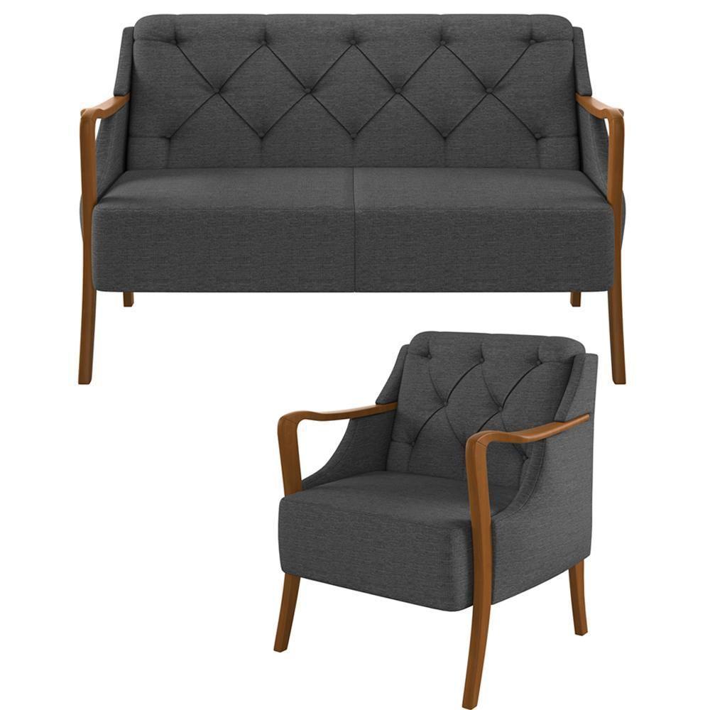 Kit Sofá 02 Lugares 135Cm Com Poltrona Coral M03 Chumbo - 1